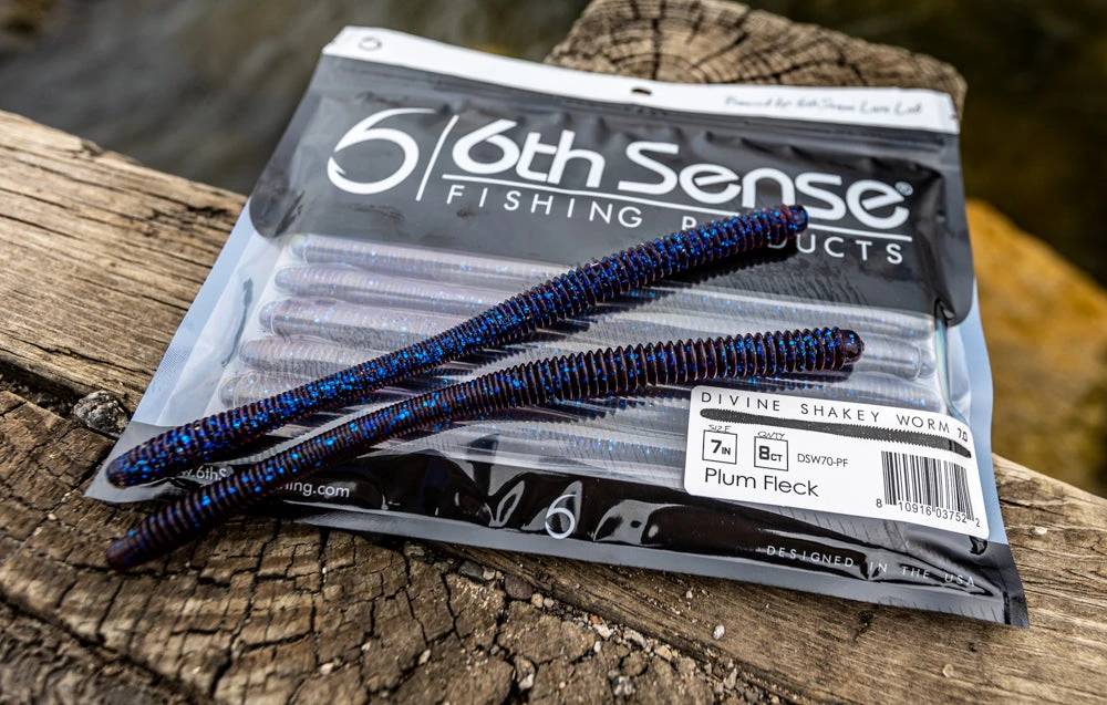 6th Sense Fishing Divine Shakey Worm - Plum Fleck 4 6th Sense Fishing Divine Shakey Worm - Plum Fleck