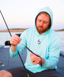 6th Sense Fishing Performance 6 Hooded Sunshirt - Aqua Blue Performance Apparel